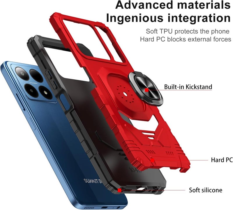 Mocotto for Boost Summit 5G Phone Case with Tempered Glass Screen Protector,Military Grade Heavy Duty Shockproof Protective Cover,with Ring Kickstand (Boost Summit 5G,Red) - Image 3